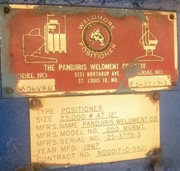 25000 lb. Pandjiris #250-MVRMT, Welding positioner, 0.7 RPM, 72" square table, 460 V., 1967 - Image 3
