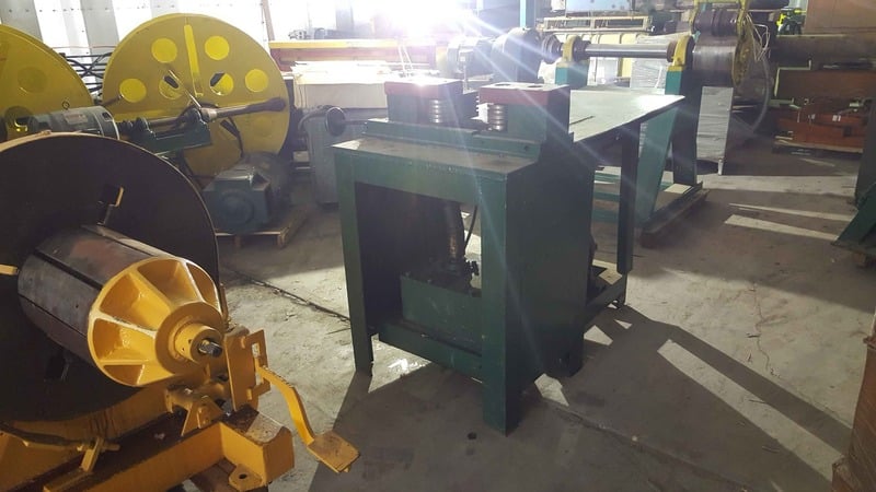 6" x .1" PM Machinery, coil to coil edging line, 2500 lb. capacity, mandrel uncoiler, recoiler - Image 2