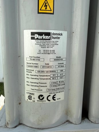 Parker Dominic Hunter #MXSNO102, Heatless Regeneration High Efficiency Compressed Air Dryer, 188.5 psig @ - Image 4