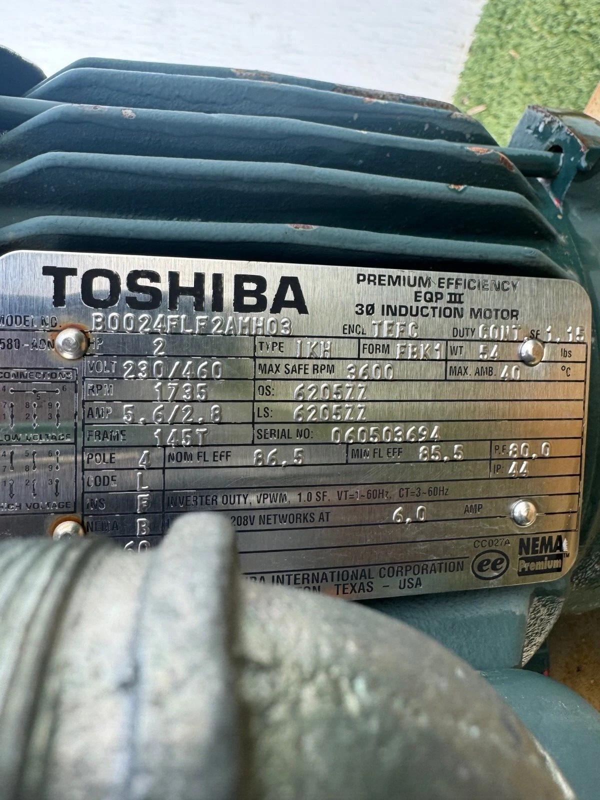 2 HP, 1735 RPM, Falk #4115J25C, QuadDrive Gear Reducer, 24.82:1 ratio, Toshiba electric motor, 230/460 Volts - Image 5