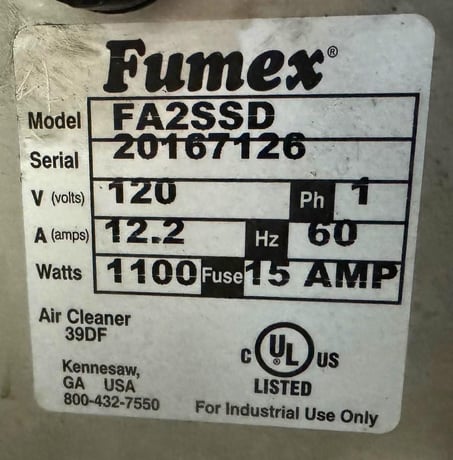 210 cfm Fumex #FA2SSD, air filtration system, 1-phase, 3" inlet diameter - Image 4