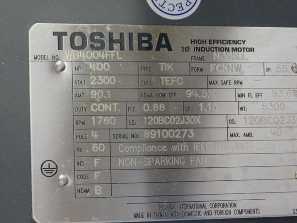 400 HP 1780 RPM Toshiba, Frame N355LL, 2300 Volts, TEFC, TIK - Image 4