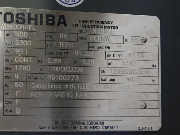400 HP 1780 RPM Toshiba, Frame N355LL, 2300 Volts, TEFC, TIK - Image 5