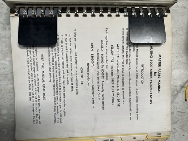 Original Clausing 5900 Series 12-Inch Lathe Dealer's Master Parts Catalog Manual - Image 2