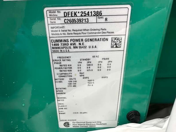 500 KW Cummins #DFEK, diesel generator set, 277/480 Volts, 755 HP @ 1800 RPM, QSX15-G9 NR2 engine, EPA Tier - Image 9