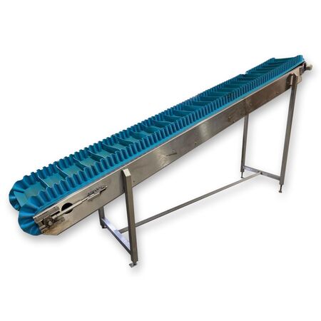 15" wide x 13.5' long Stainless Steel Cleated Slider Bed Incline Belt Conveyor - Image 1