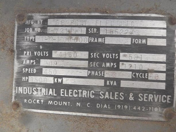 1500 HP 450 RPM General Electric, Slip Ring Motor, 4160 Volts, 3PH - Image 3