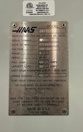 Haas #GR-510, gantry machining center, 20 automatic tool changer, 121" X Travel, 61" Y Travel, 11" Z, 10k - Image 9