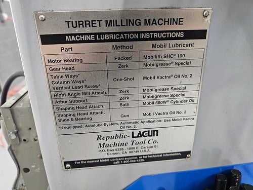 Lagun #FTV-2, 2-Axis CNC Vertical Knee Mill, 10" x 50" table, 33" X, 16" Y, 5" Z, 3 HP, 4250 RPM, Acu-Rite - Image 9