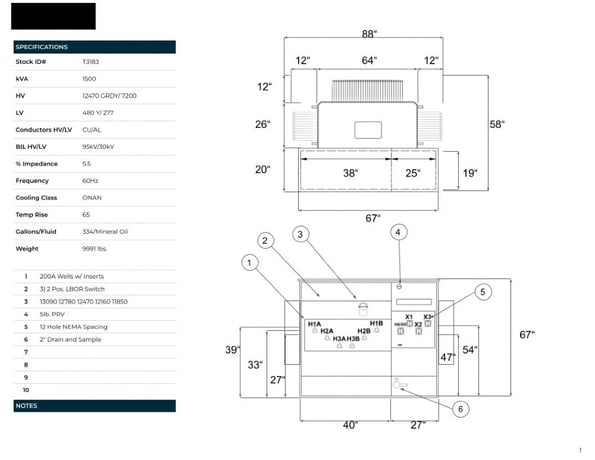 1500 KVA 12470GrdY/7200 Primary, 480Y/277 Secondary, PAD, Recon (2 available) - Image 1