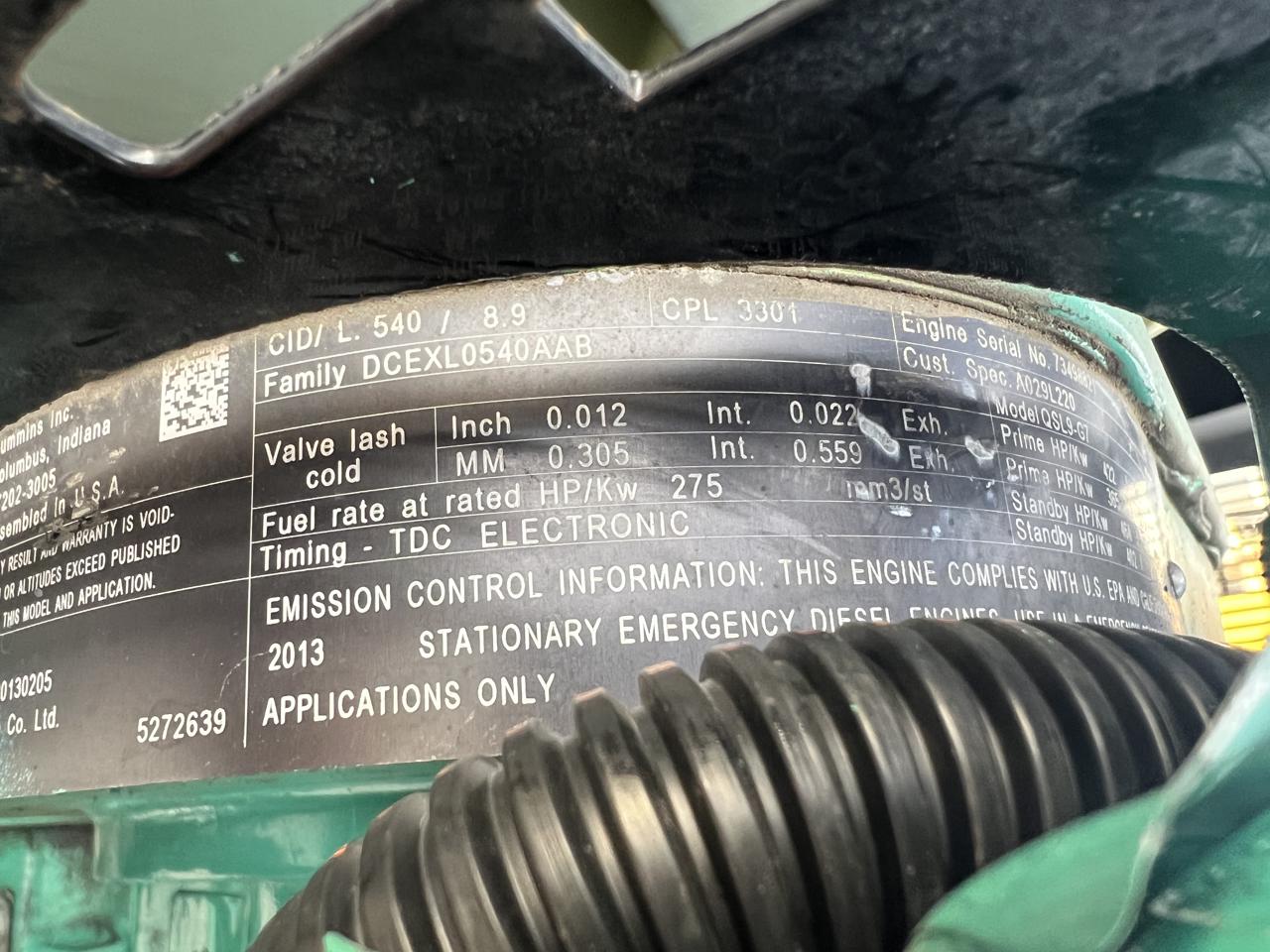 250 KW Onan/Cummins #DQDAA-1321562, Diesel Generator Set, 9 Liter QSL-9 Engine, 1800 RPM, 480 Volts, 876 - Image 9