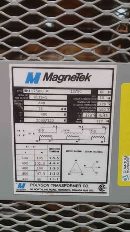 75 KVA, 480 Primary, 208Y/120 Secondary MagneTek #5H3-75BR-3C, Transformer, 1990 - Image 4