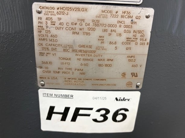 125 HP 1800 RPM U.S. Motors cat: ho125v2slgx, Frame 405TP, weather protected enclosure type 1, VHS, vertical - Image 2