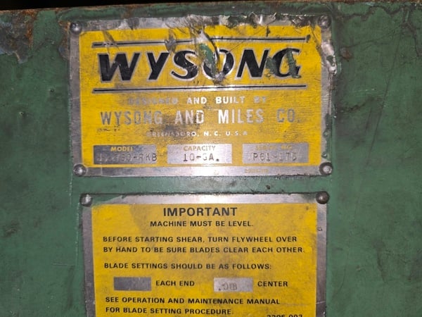 10 gauge x 5' Wysong #HS-760-RKB, Shear, 63" width, 20 hp - Image 4