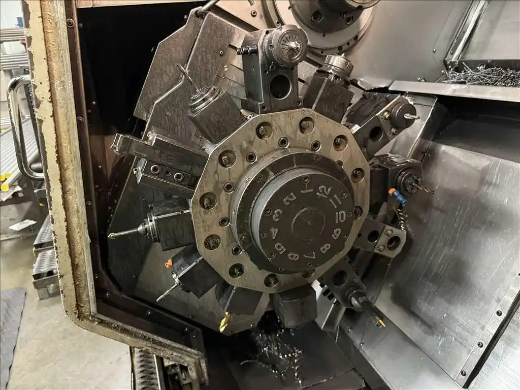 Okuma #LT-300M, twin turret, live milling with sub spindle CNC turning center, OSP-P200L Control, 21.6" - Image 3
