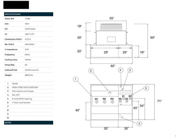 1500 KVA 12470 Delta Primary, 480Y/277 Secondary, PAD, Recon - Image 1