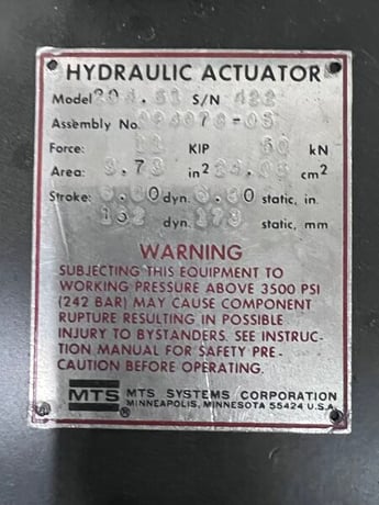 MTS #204.61, Hydraulic Actuator, 11 KIP (50kN), 6" dynamic stroke, 6.8" static, MTS hydraulic service - Image 2