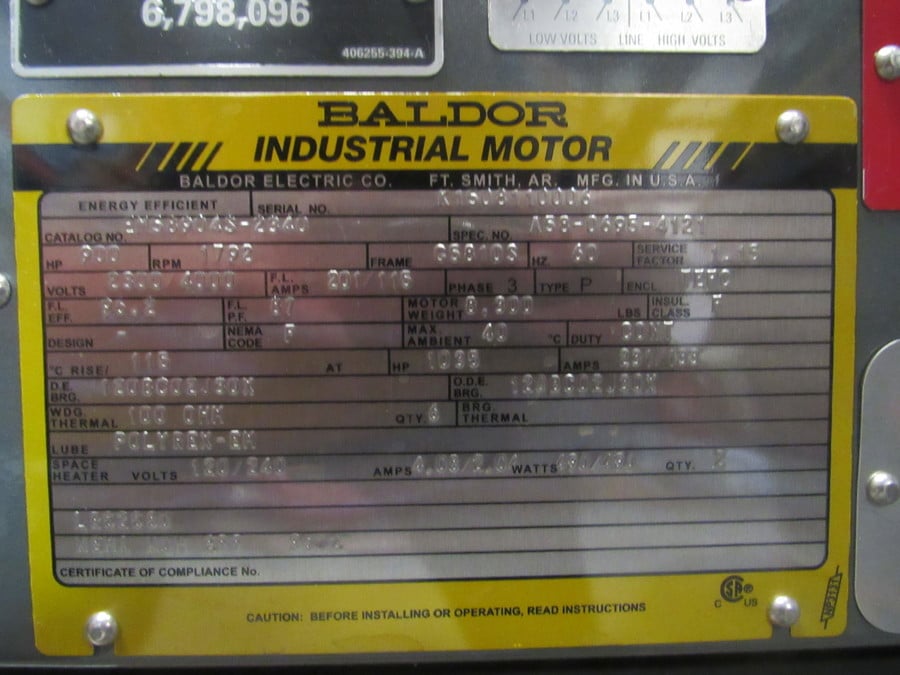 900 HP 1800 RPM Baldor /Reliance, Frame 5810, TEFC, BB, new, 2300/4000 Volts - Image 1