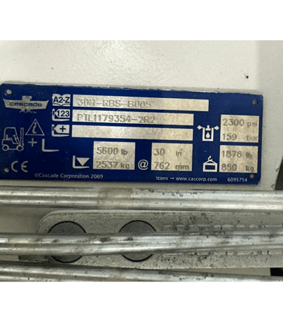 Cascade #30H-RBS-E005, 60" diameter Roll Clamp, class III, 5600 lb. max lift, 30" load center, 2009 - Image 9