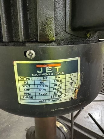 1" Jet #JDP-20MF, Floor Drill Press, 20.5" Sw, 1.5 HP, 1994 - Image 6