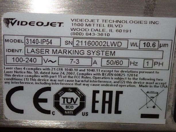 Videojet #3140-IP54, Laser Marking System, 10.6 um Wavelength, 100/240 V - Image 8