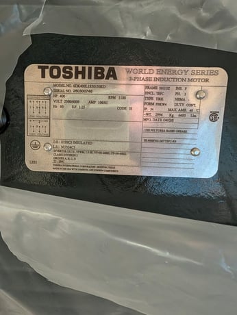 400 HP 1200 RPM Toshiba, Frame 5009/10/11UZ, TEFC RB, 2300/4000 Volts, NEW -2 in stock/ factory warranty - Image 1