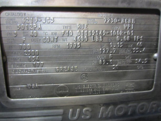 700 HP 1775 RPM U.S. Motors, Frame 5012PA, weather protected enclosure type 1,1.15 service factor, 154 amp - Image 2
