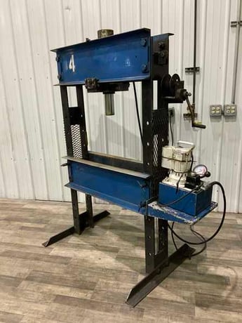 55 Ton, OTC, Hydraulic H-Frame Press, 15" open height, 32" between housings, 6-1/4" stroke, 3" cylinder rod - Image 1