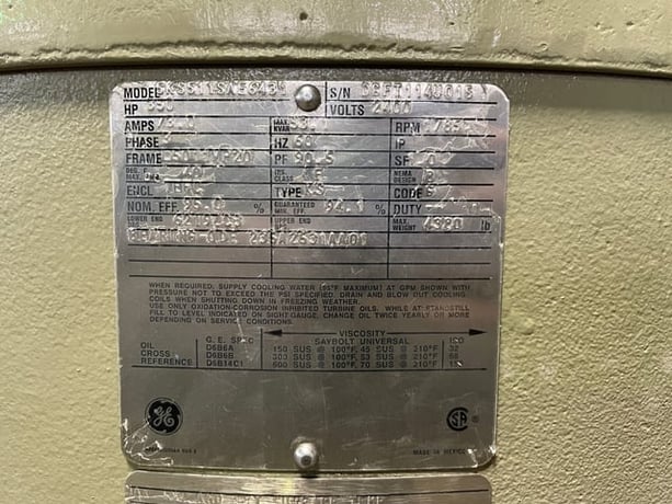 350 HP 1800 RPM General Electric, Frame L5011VP20, TEFC BB, 2400 Volts, New Surplus - Image 3