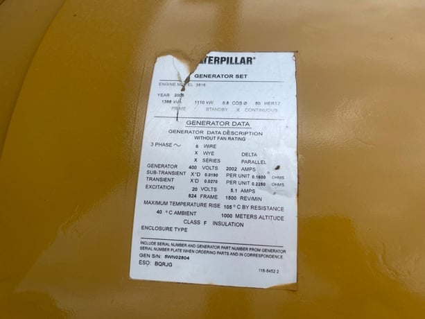 1750 KW, 1500 RPM, Caterpillar #SR4B, Generator End, 824 Frame, 480 Volt, 2001 - Image 5