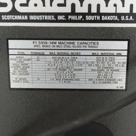 Scotchman #F1-5109-14M, 51 ton hydraulic ironworker punch, brake, shear, 5 HP, 460 V., 3 phase - Image 3
