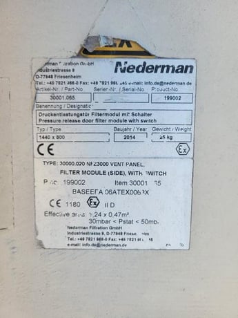 12000 cfm Nederman #NFSZ-3000, baghouse dust collector, reverse fan, 1830 sq.ft., 100 filter bags, 2014 - Image 7