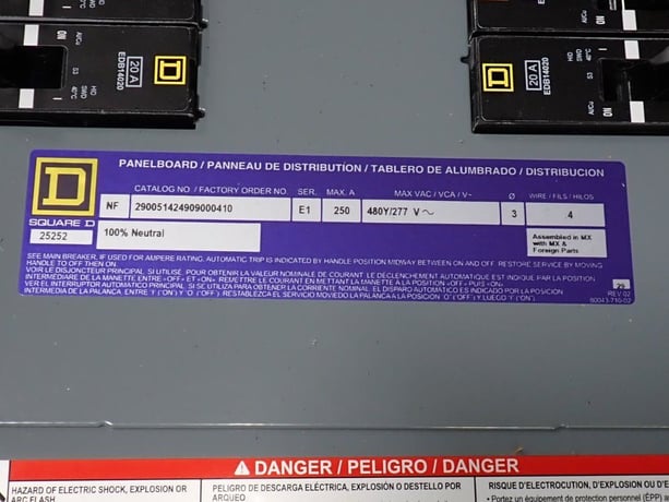 250 Amp. Square D, 290051424909000410, Panelboard, 3 Phase, 4-Wire, 480Y/277 VAC - Image 6