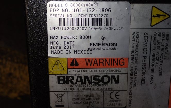Branson #80DCXS40VRT, Controller, 1 Phase, 800 Watts, 10 Amps, 200-240 Volts, 2017 - Image 3