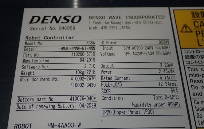 Denso Wave #RC8A, Robot Controller, 2.2 kW Output, 2.45 kVA, 200-240 V.AC, 24 VDC, New, 2019 - Image 6