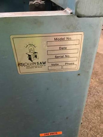 9" x 14-1/2" Roll-In #EF1459, vertical band saw, 30" x 18-1/2" table, 8-3/4" throat, 10' x 3/4" blade, 1995 - Image 4