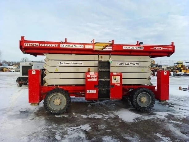 1200 lb. Mec #6092RT, rough terrain scissor lift, 66' work height, 60' platform height, 2021 - Image 7