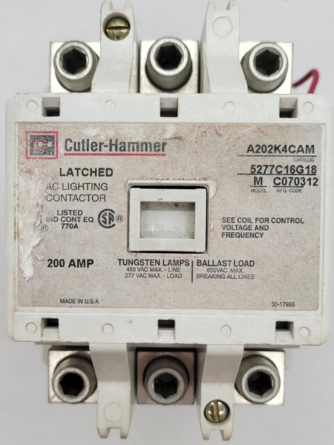 Cutler-Hammer A202K4CAM, AC Lighting Contactor, 200A, 3P, 60 Volts, 120/110 Volts, Coil Model M - Image 2