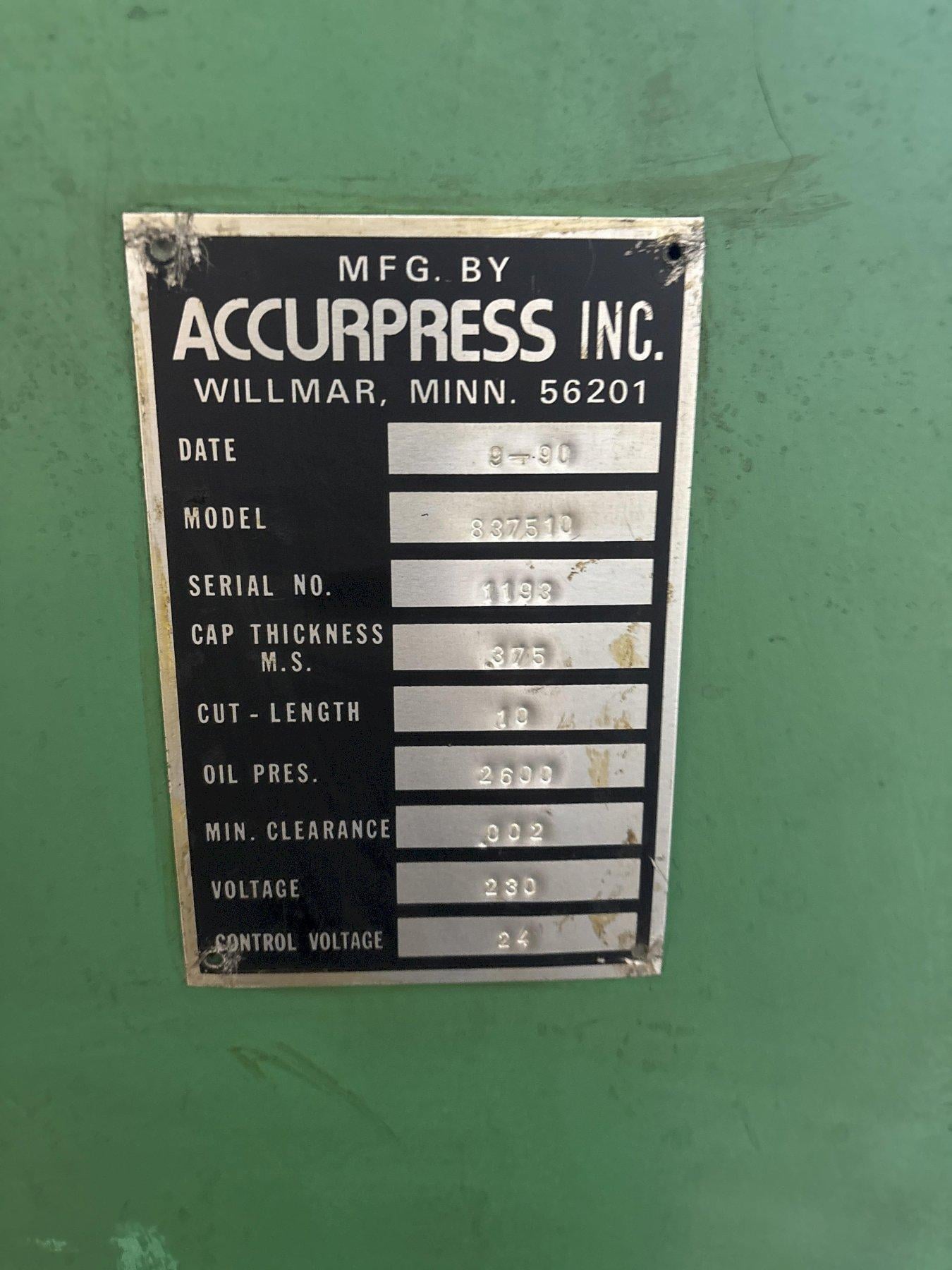 3/8" x 10' Accurshear #37510, Shear, 30 HP, 36" Back Gauge - Image 10