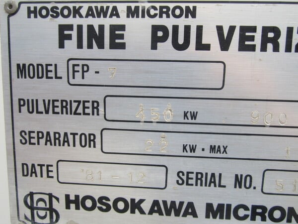 Mikro #FP-7, Hosokawa, mill, Carbon Steel, 600 HP (2 available) - Image 10