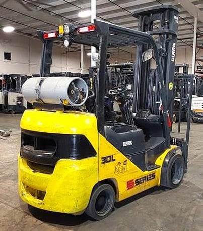 6000 lb. Clark #S30CL, Forklift, 240" raised height, 42" spade fork length, 4-way hydraulics, 8743 hours, 2018 - Image 1