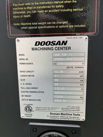 Daewoo Doosan #DNM-750II, CNC Vertical Machining Center, 64" x 30" table, 64.2" X, 30" Y, 25.6" Z, 20 HP - Image 8