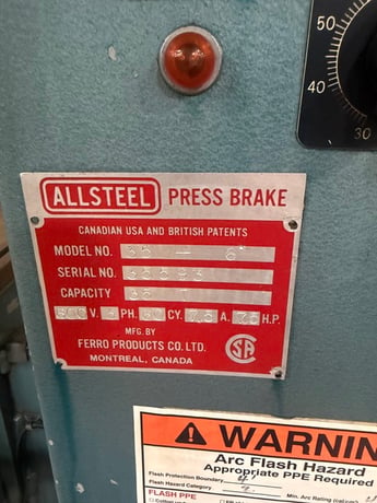 35 Ton, Allsteel #35-6, CNC Hydraulic Press Brake, 6' bending length, 62" between frames, 11.5" open height - Image 10
