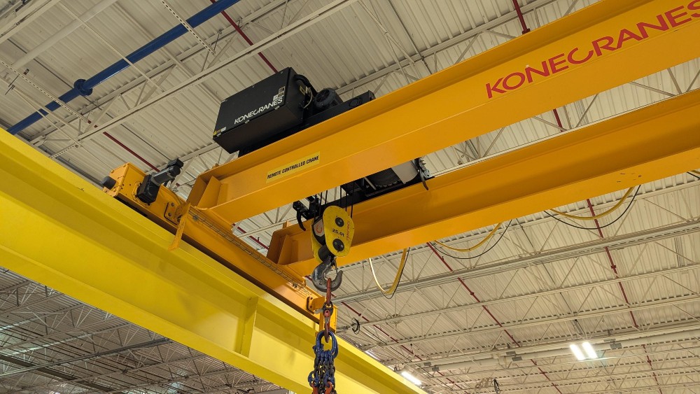25 Ton, Kone, 35'0" Span, 16' 4" lift, Class D, Radio, VFD bridge/trolley, 140' (x2) rail/runway/cols, 2015 - Image 4