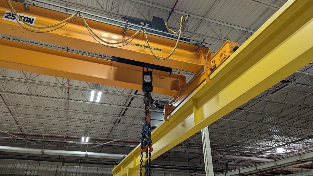 25 Ton, Kone, 35'0" Span, 16' 4" lift, Class D, Radio, VFD bridge/trolley, 140' (x2) rail/runway/cols, 2015 - Image 7