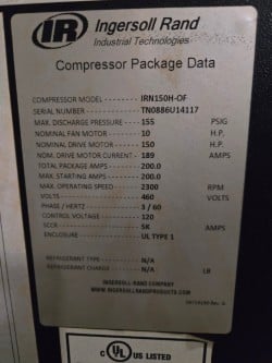 555 cfm, 155 psi, Ingersoll-Rand Nirvana #IRN150H-OF, oil free air compressor - Image 5