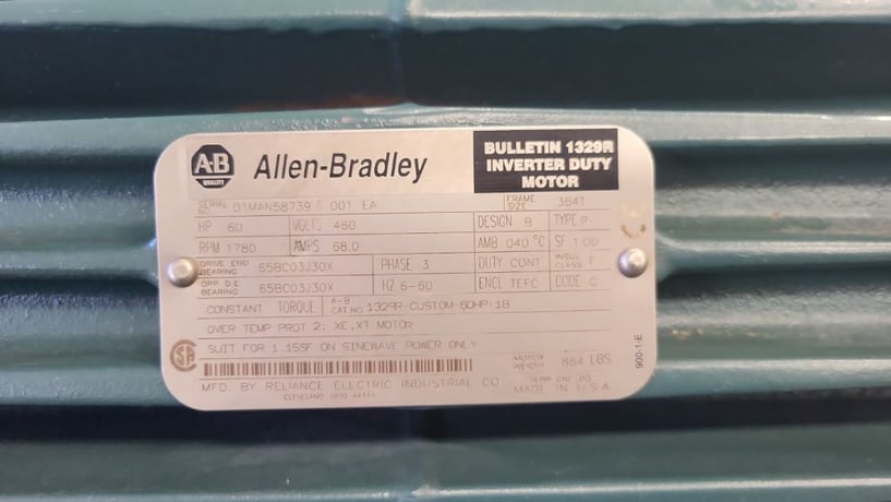 60 HP 1800 RPM Allen-Bradley, Horizontal Electric Motor, Frame 364T, 68 amps, 460 Volts, 3PH - Image 9