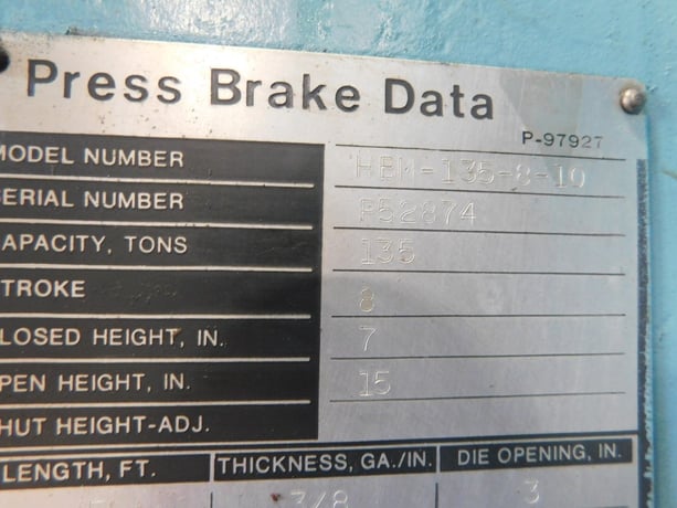 135 Ton, Niagara #HBM-135-8-10, hydraulic press brake, 10' overall, 102" between housing, 8" stroke, 7" - Image 4