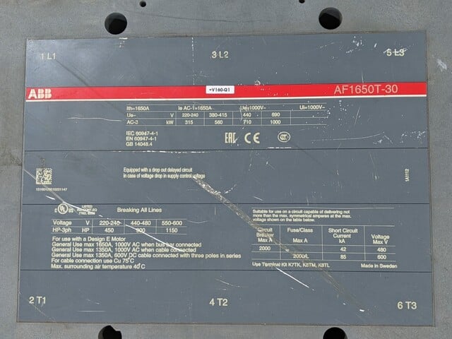 1650 Amp. ABB Abb #AF1650T-30, Contactor, 600 Volts, 1150 HP - Image 2