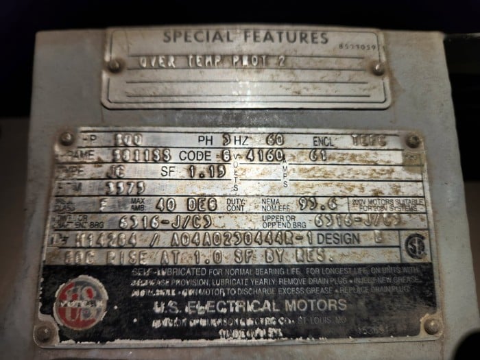 500 HP 3575 RPM U.S. Motors, Frame 5811SS, TEFCBB, 1.15 service factor, 4160 Volts (2 available) - Image 1
